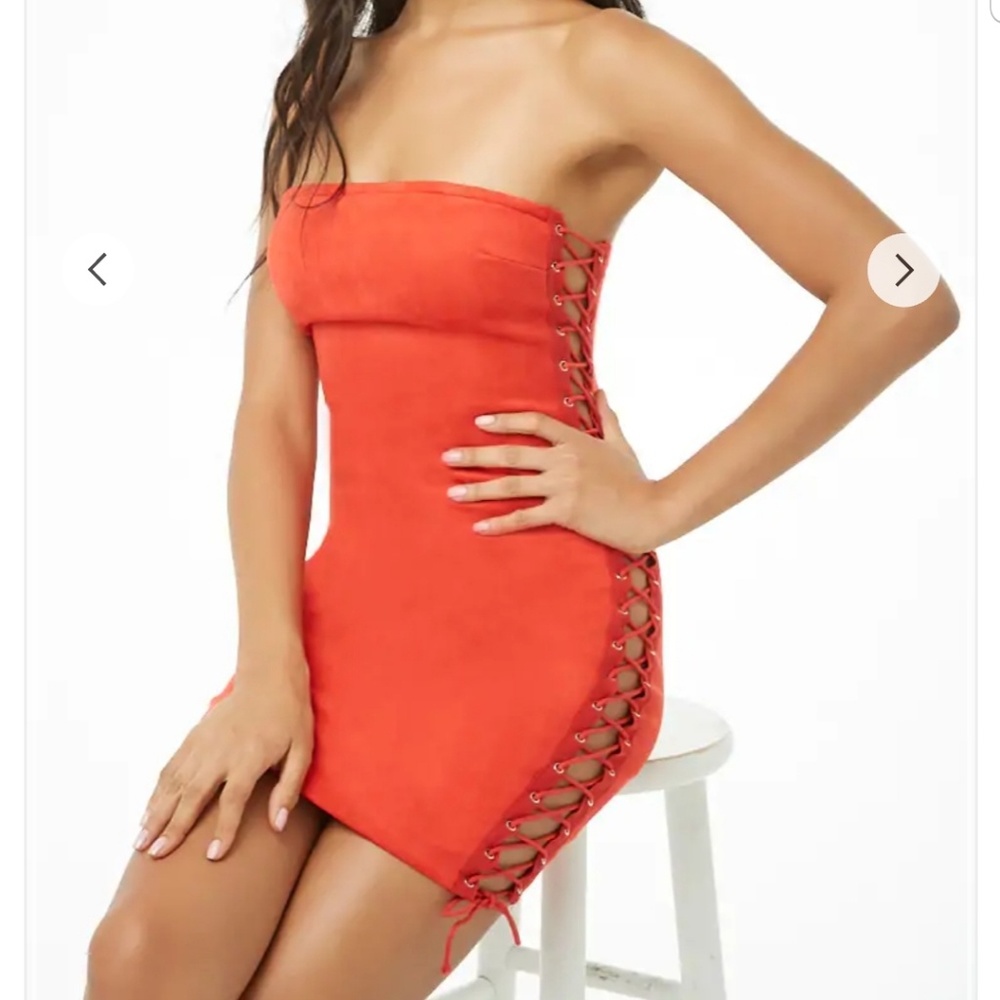 Faux suede Red side tie tube dress